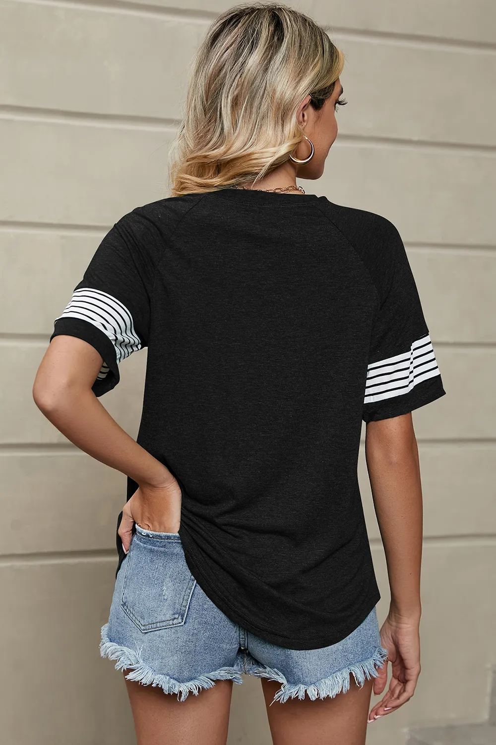 Striped Round Neck Short Sleeve T-Shirt, image 9