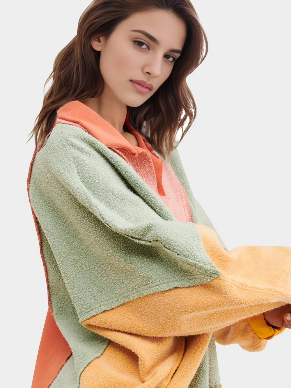 High-Low Exposed Seam Contrast Long Sleeve Sweatshirt, image 14