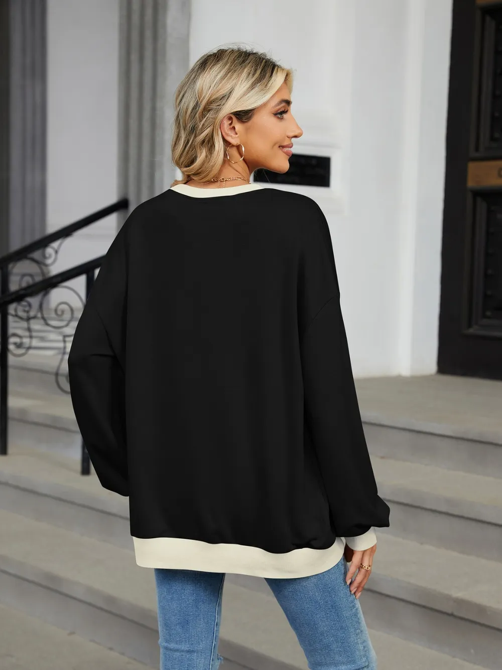 Contrast Round Neck Long Sleeve Sweatshirt, image 14