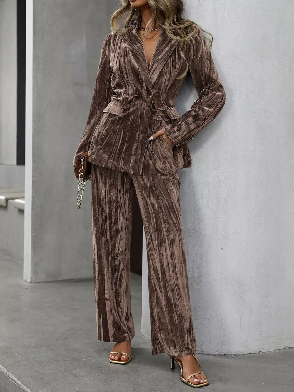 Lapel Collar Long Sleeve Blazer and Pants Set, image 12