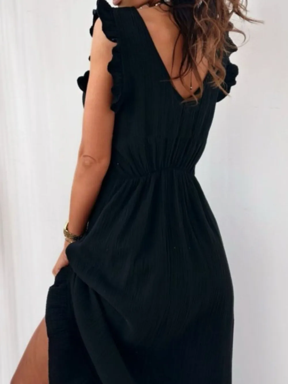 Ruffled V-Neck Cap Sleeve Maxi Dress, image 10