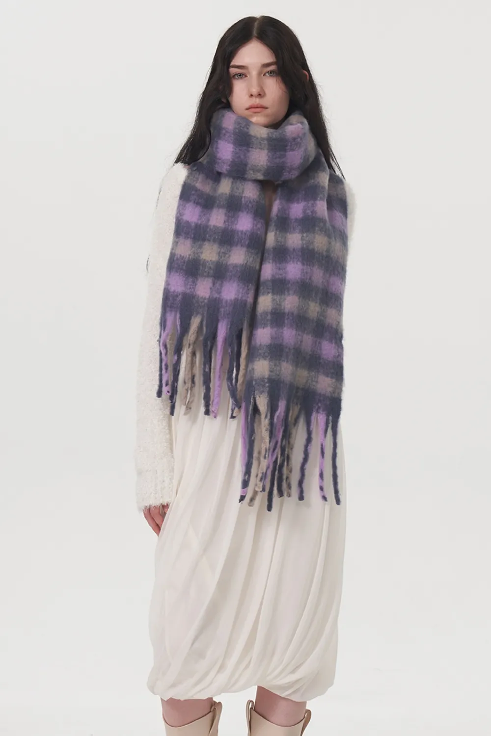 Fringe Plaid Polyester Scarf, image 4