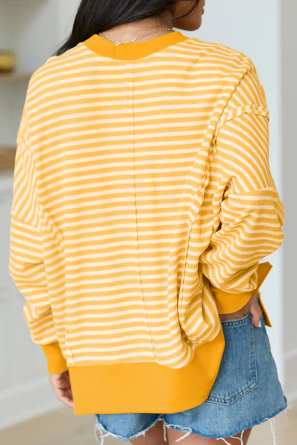Stripe Boo Sequin Ghost Halloween Split Hem Long Sleeve Top, image 5