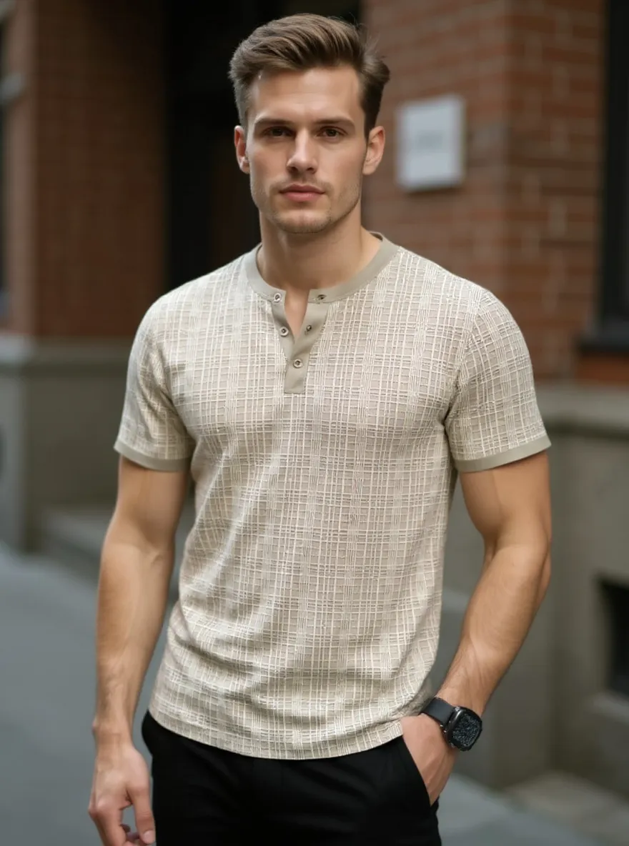 Men's Full Size Button Detail Short Sleeve Top Plus Size, image 2