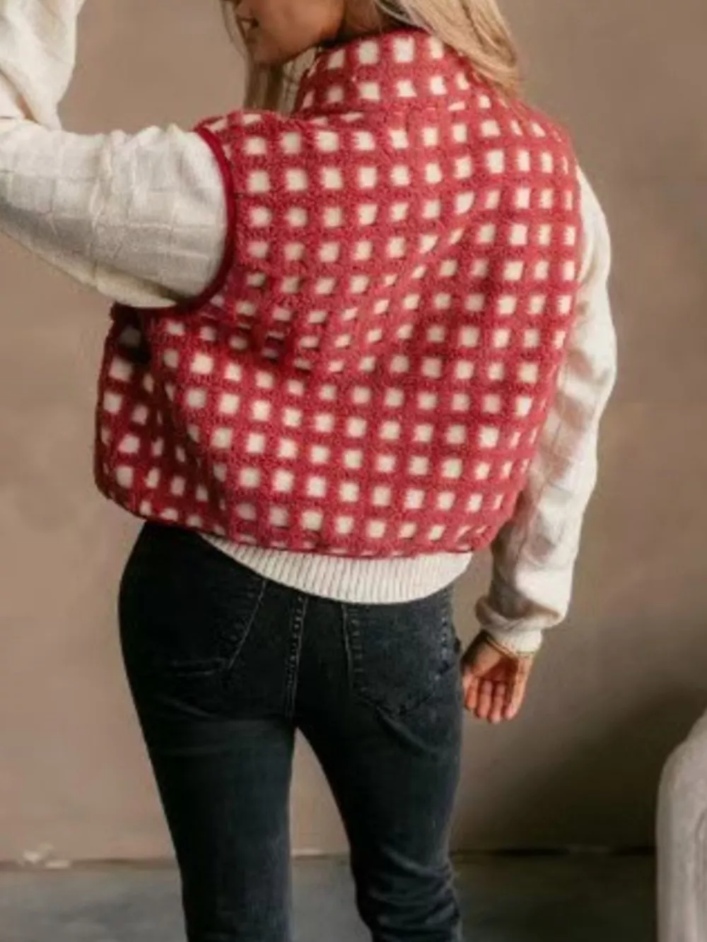 Plaid Zip Up Vest Coat, image 11