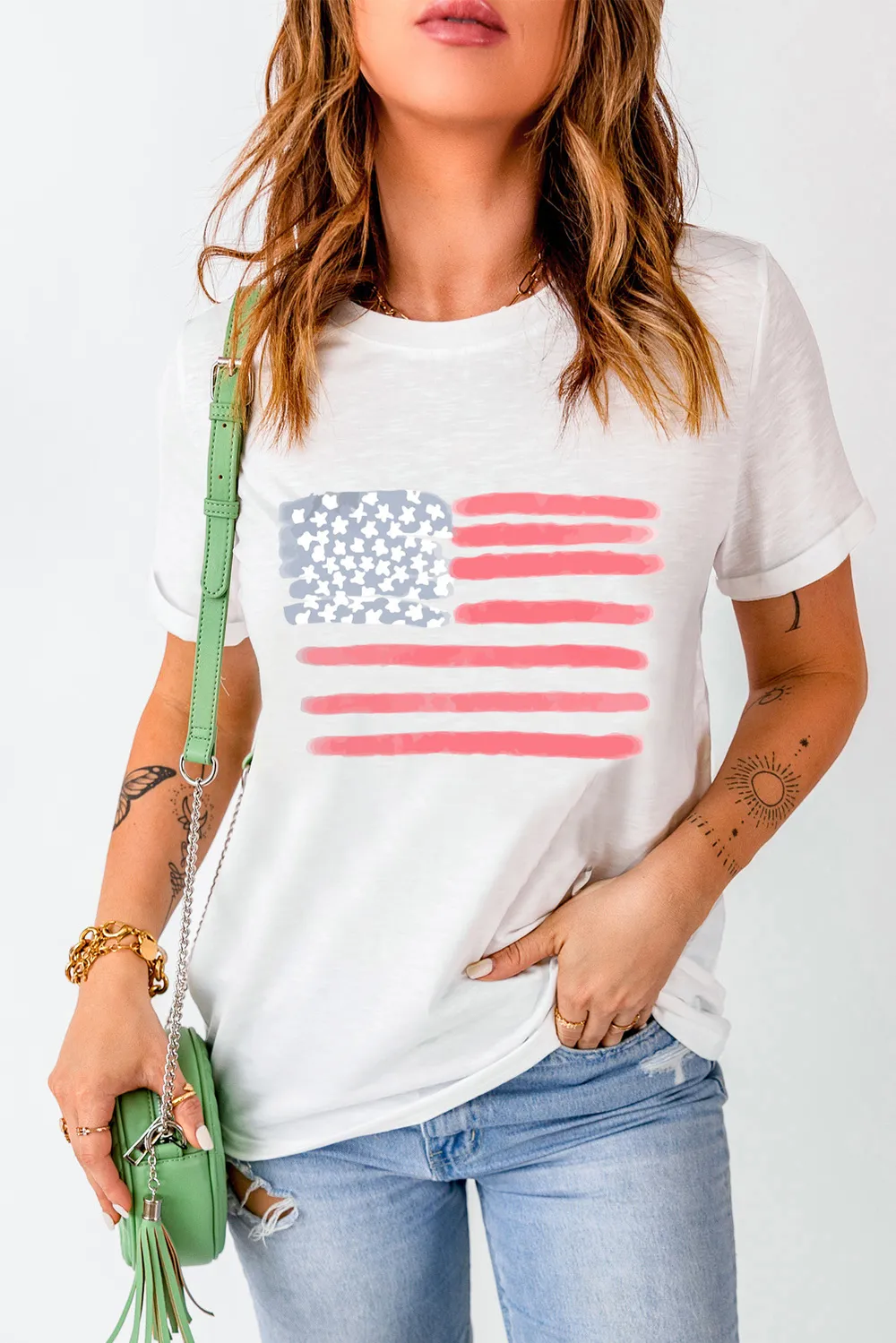 US Flag Round Neck Short Sleeve T-Shirt, image 4