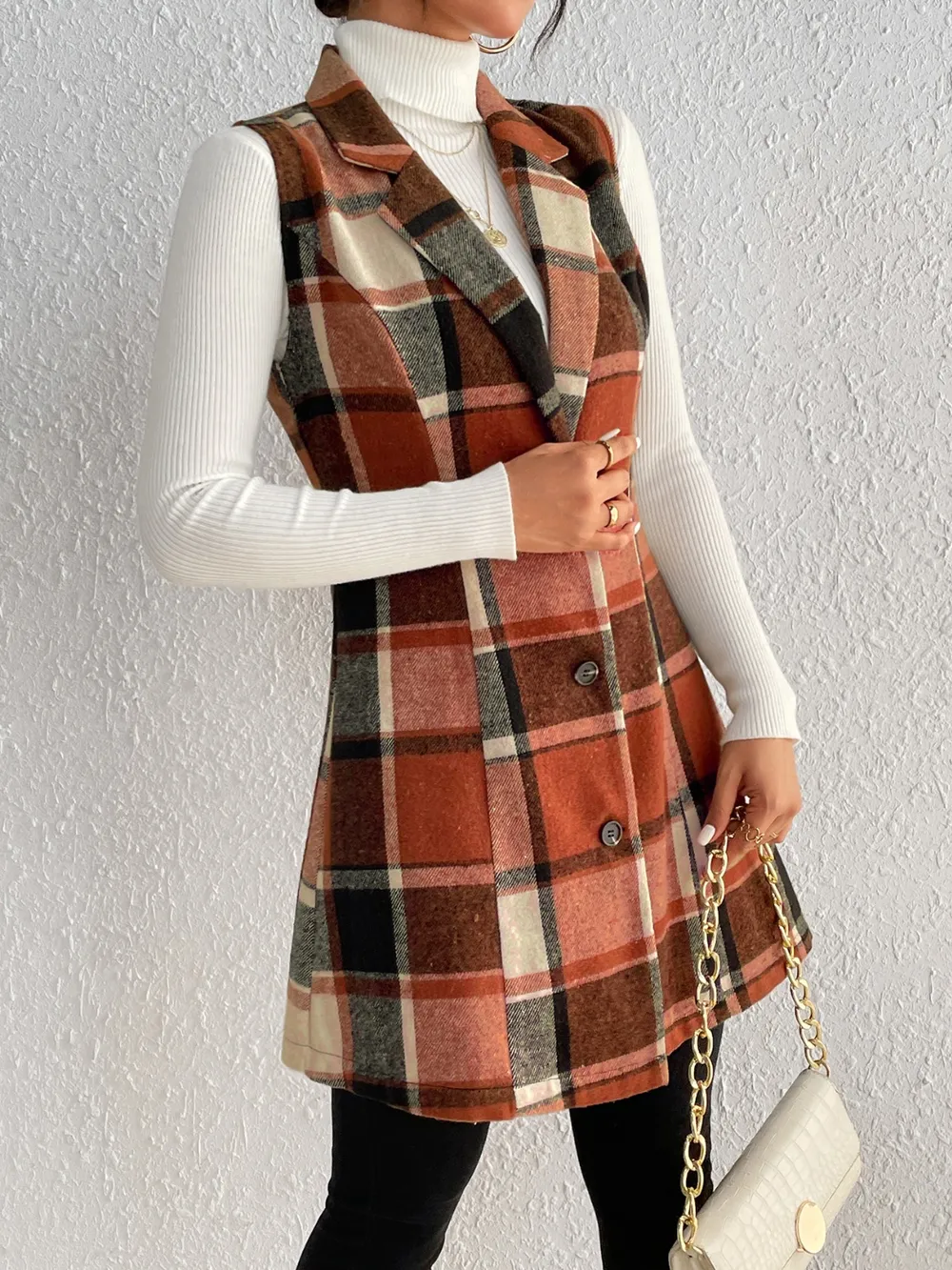 Plaid Button Up Vest Coat, image 7