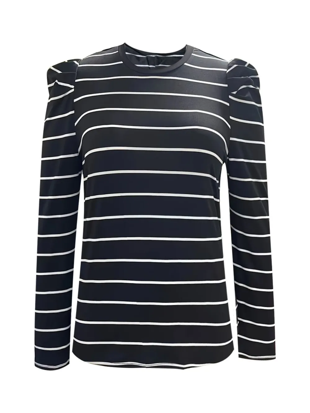 Full Size Striped Round Neck Puff Sleeve T-Shirt, image 5
