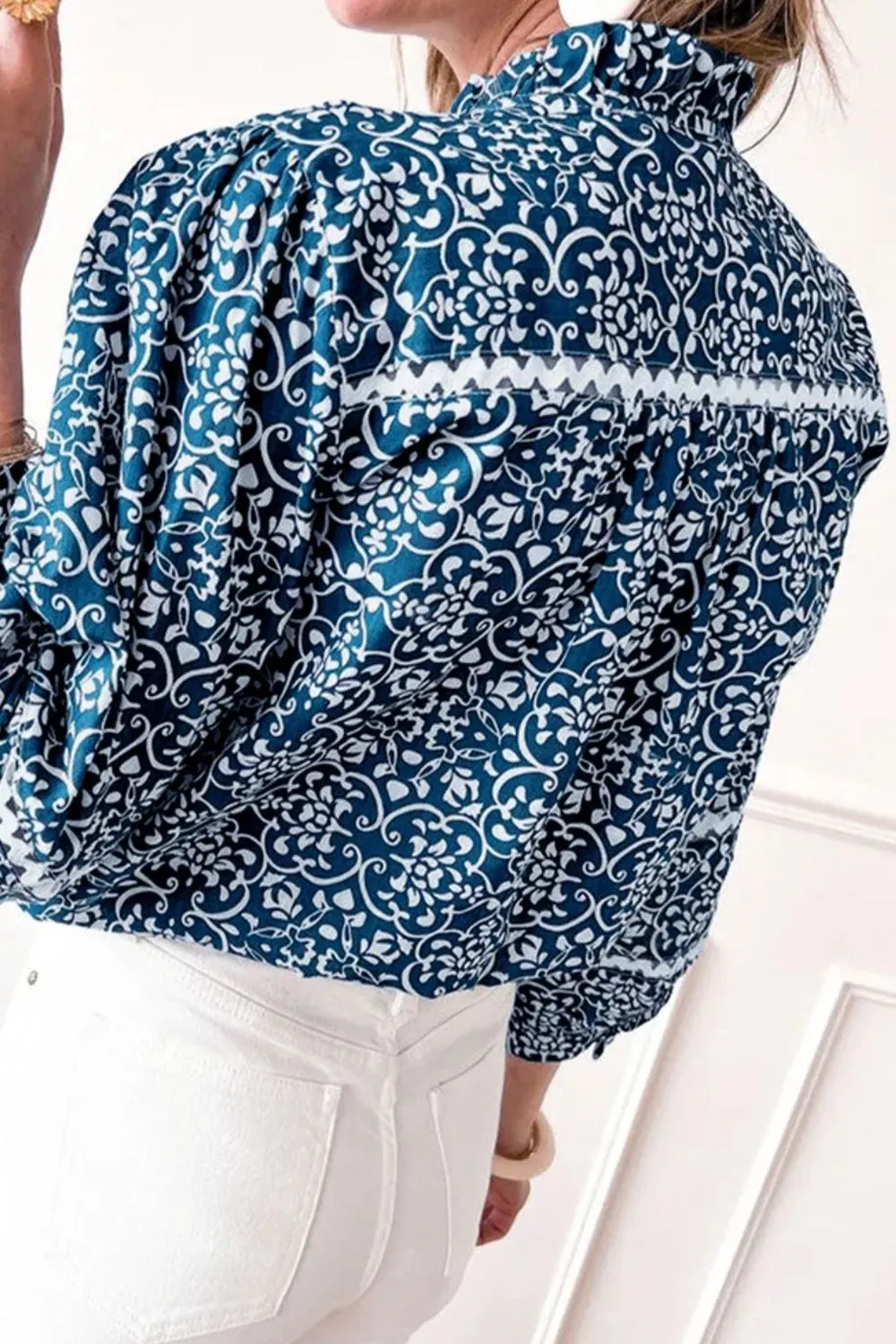 Printed Mock Neck Long Sleeve Blouse, image 3