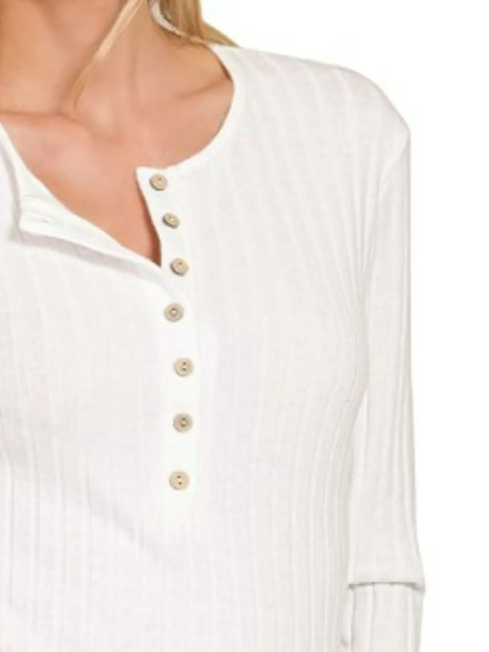 Ribbed Long Sleeve Half Button Top, image 2