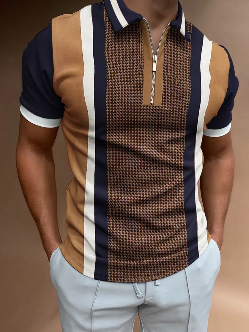 Men's Full Size Quarter Zip Short Sleeve Polo Plus Size