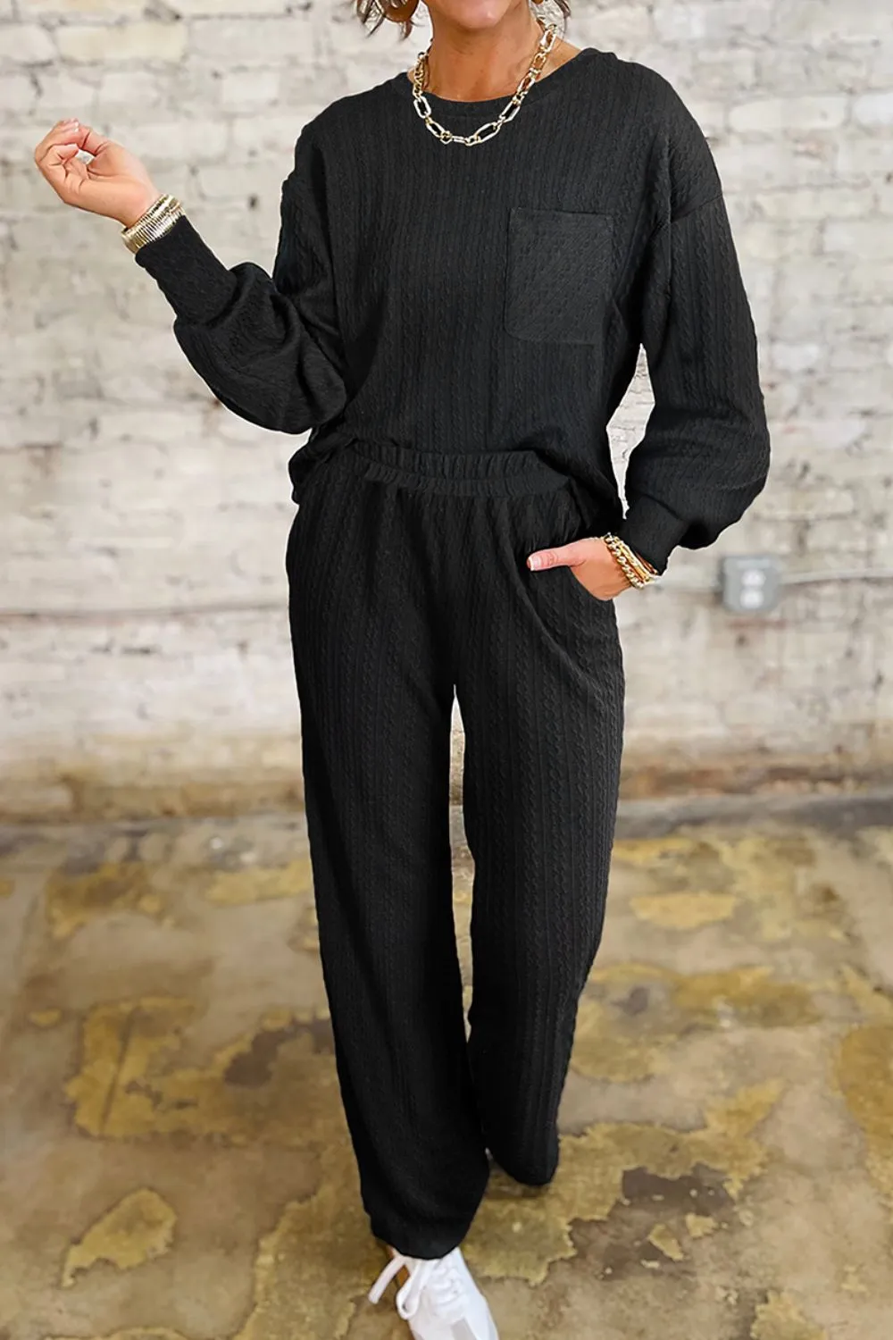 Round Neck Top and Pants Set