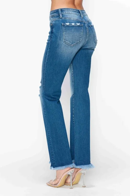 Full Size Raw Hem Distressed Mid Rise Straight Jeans, image 11
