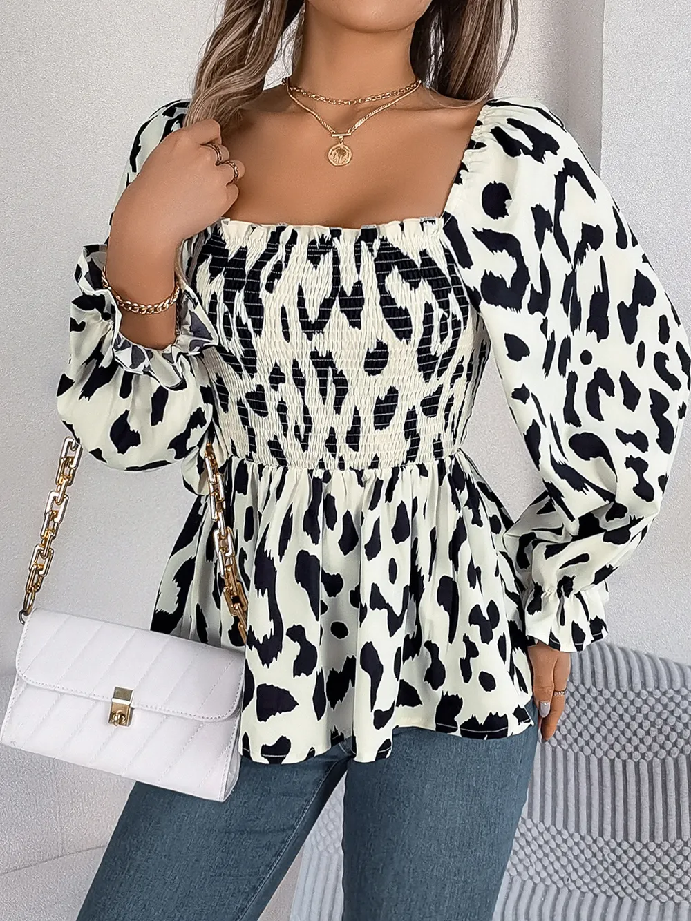 Square Neck Flounce Sleeve Blouse, image 12