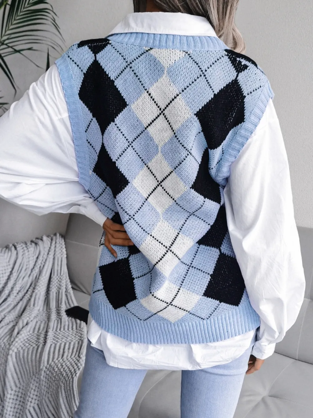 Plaid V-Neck Sweater Vest, image 14