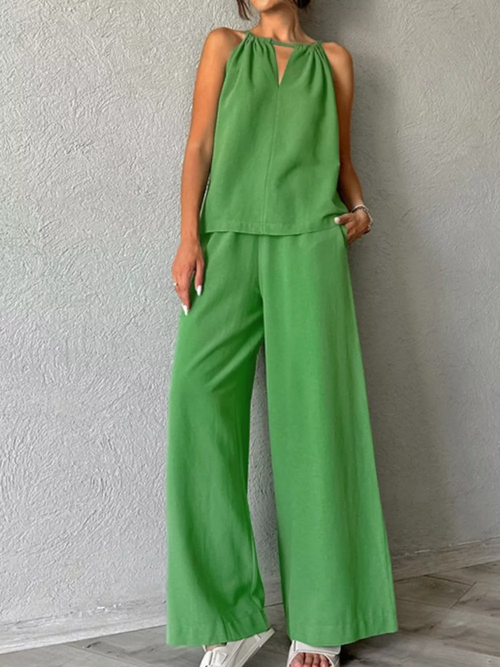 Cutout Tank and Wide Leg Pants Set, image 2