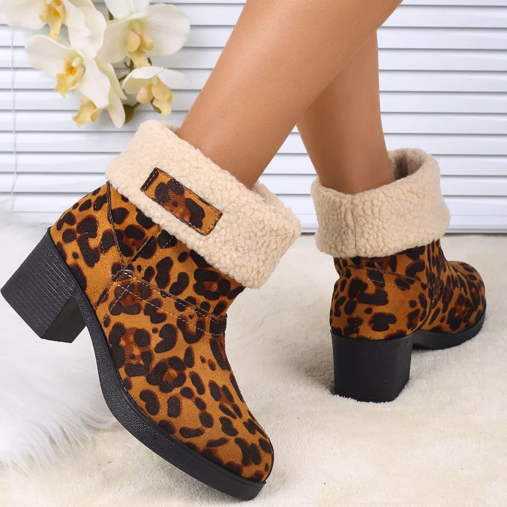 Plush Cuff Block Heel Boots, image 7