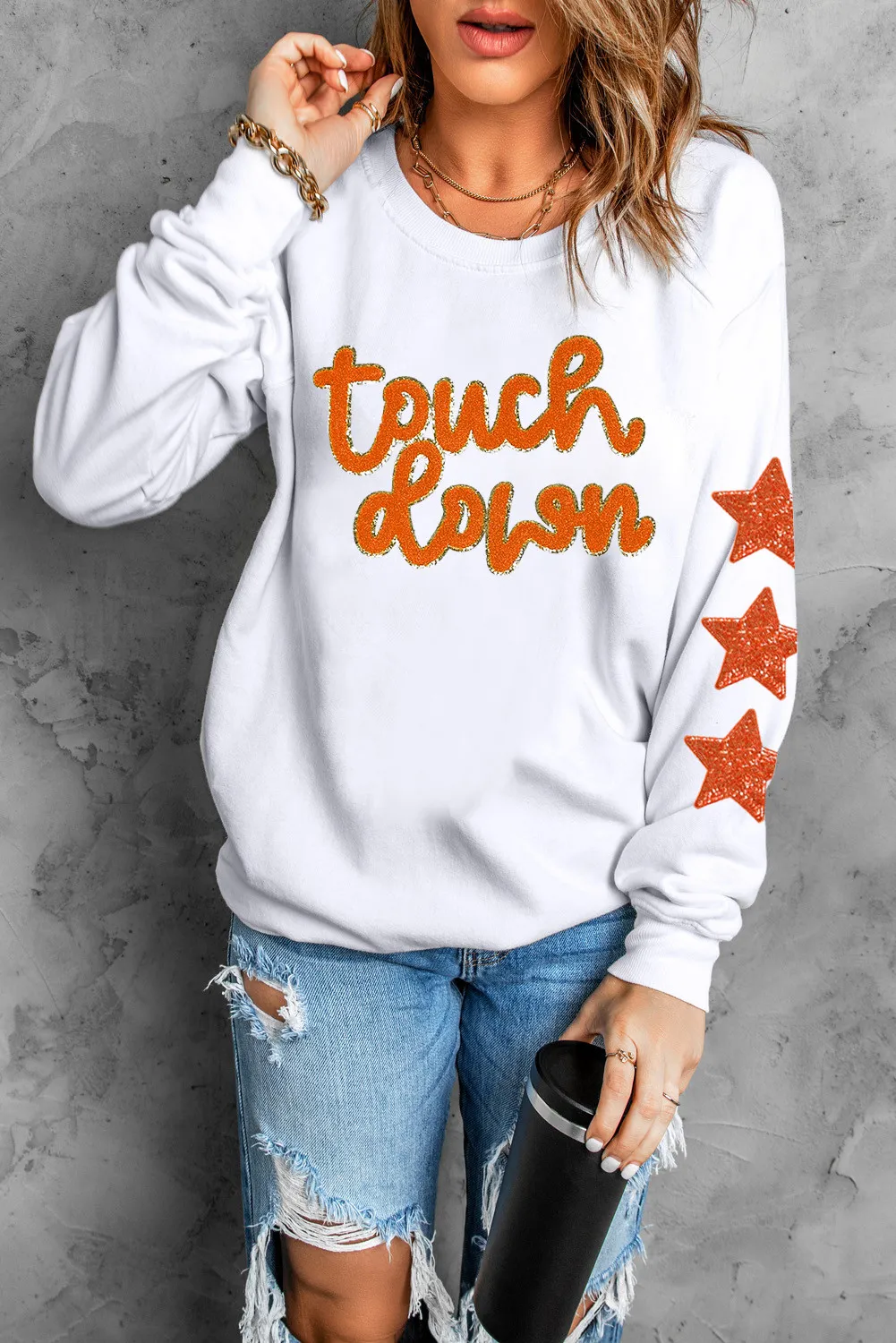 Letter & Star Round Neck Long Sleeve Sweatshirt, image 3