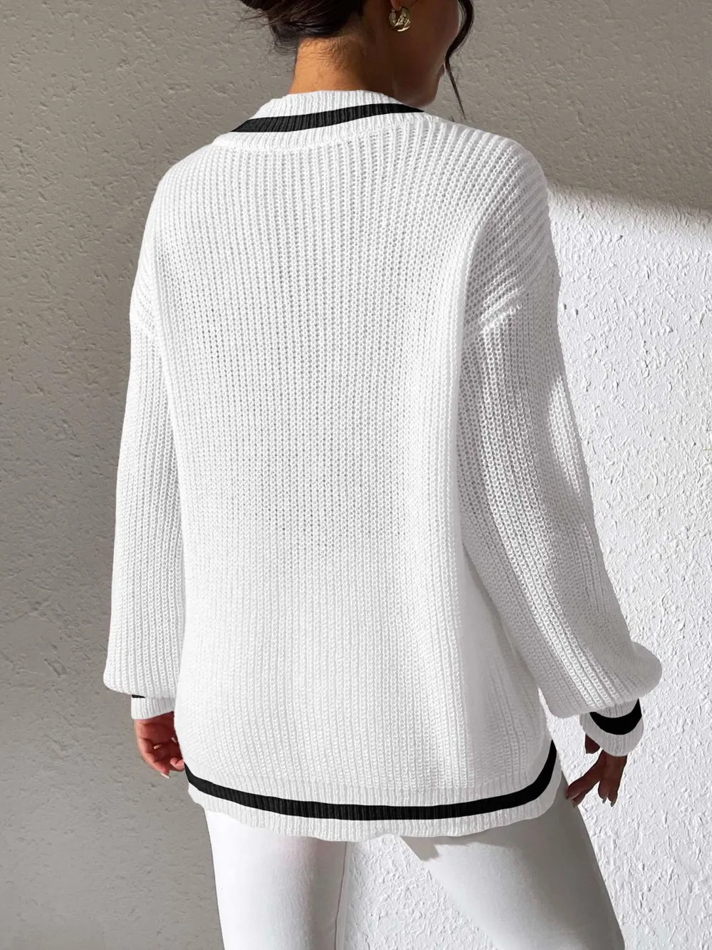 Contrast Trim V-Neck Long Sleeve Sweater, image 6