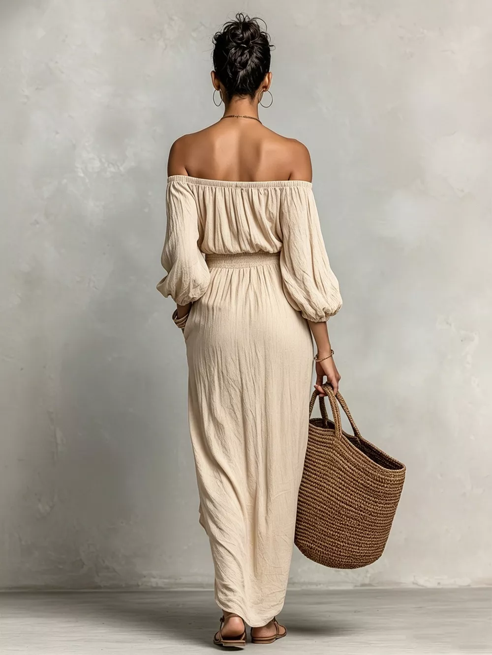t Off-Shoulder Smocked Waist Maxi Dress, image 2