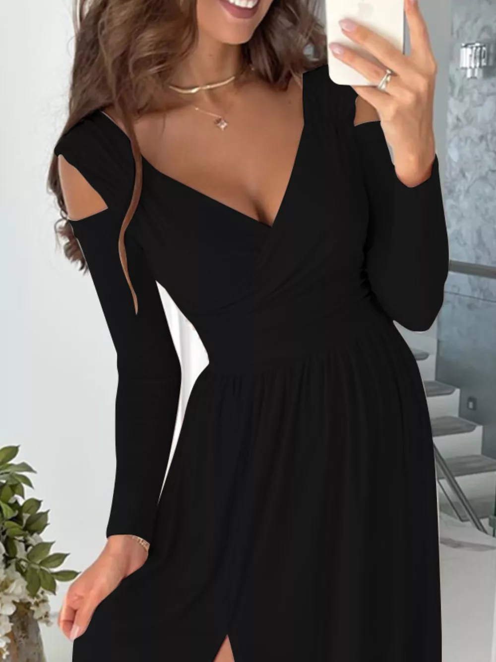 Slit Surplice Cold Shoulder Maxi Dress, image 8