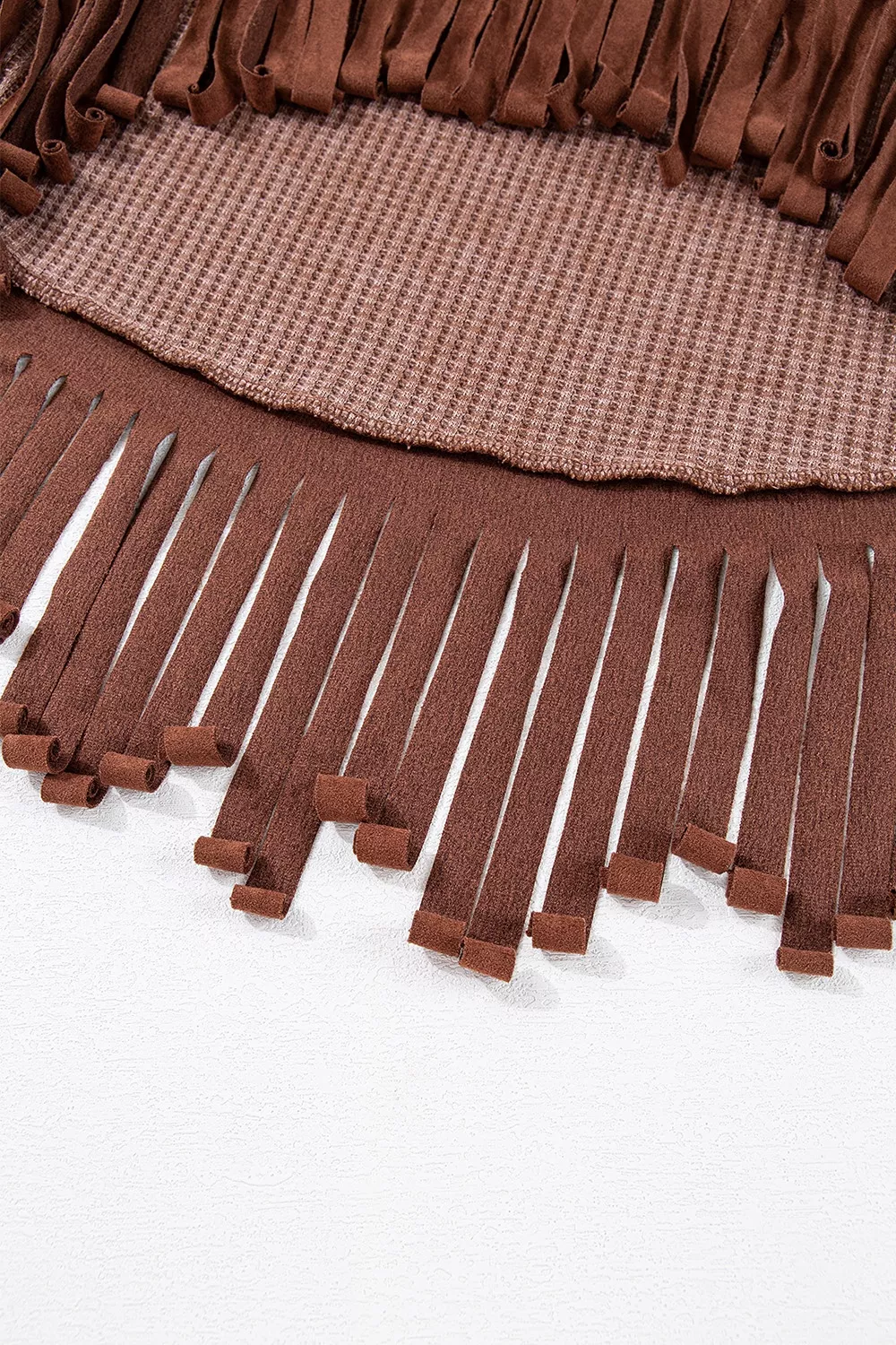 Waffle Knit Fringed High Low Loose Top, image 7