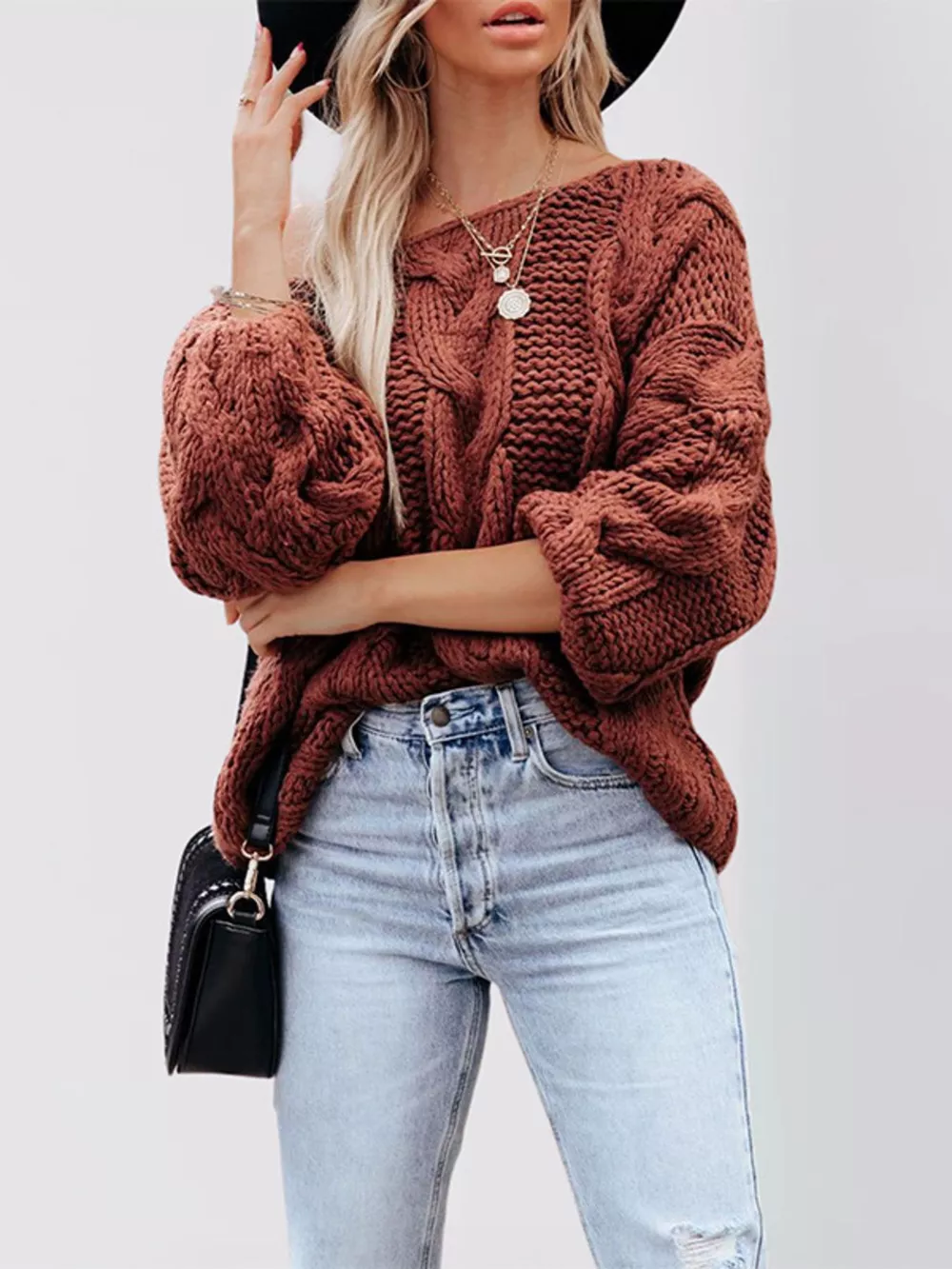 Chunky Cable Knit Long Sleeve Sweater, image 5