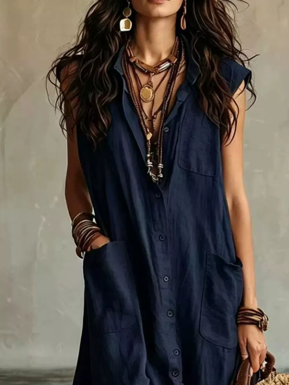 Sleeveless Button-Down Linen Maxi Dress, image 7