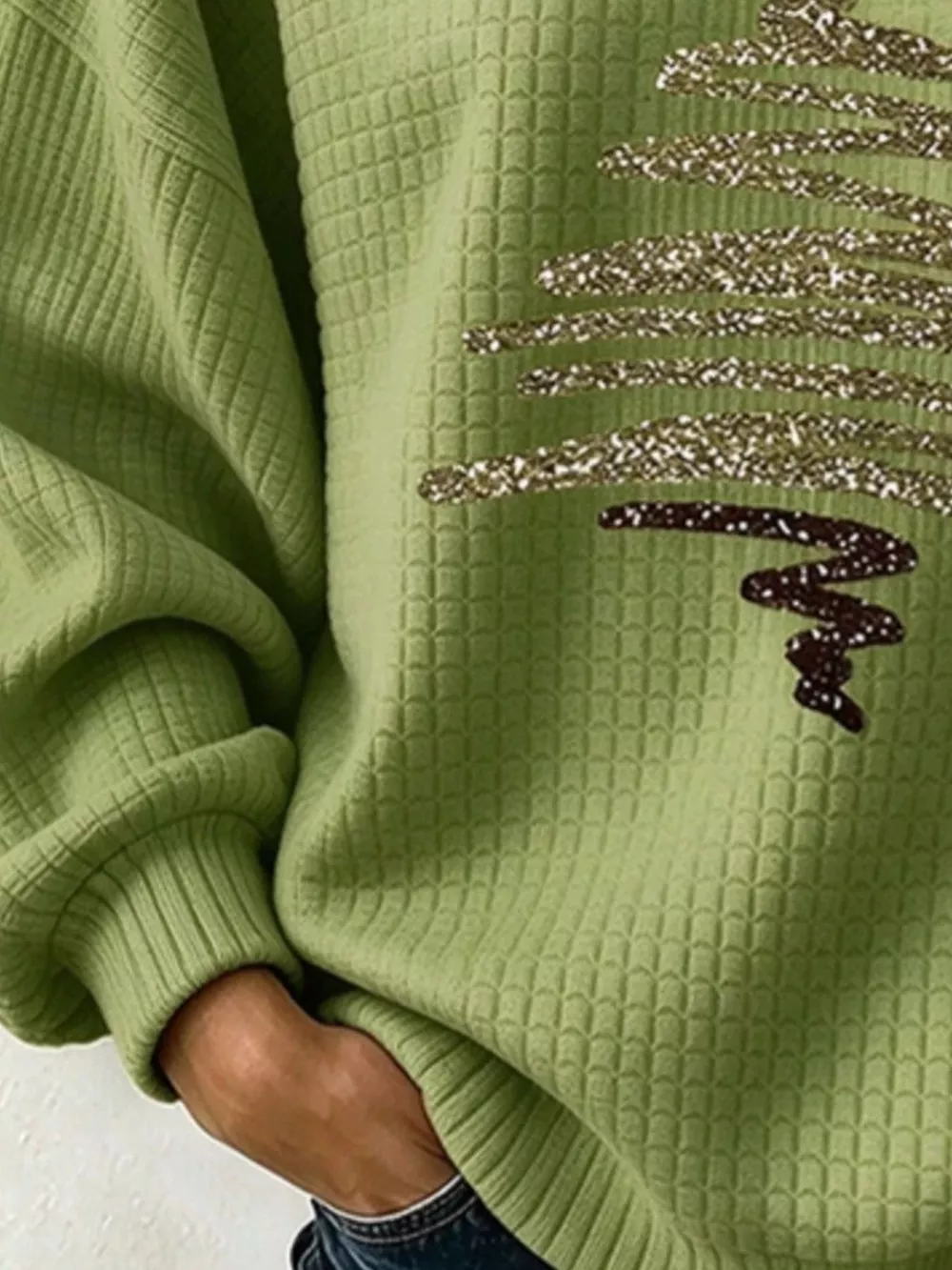 Full Size  Festive Christmas Tree Graphic Ribbed Sweatshirt Plus Size, image 6