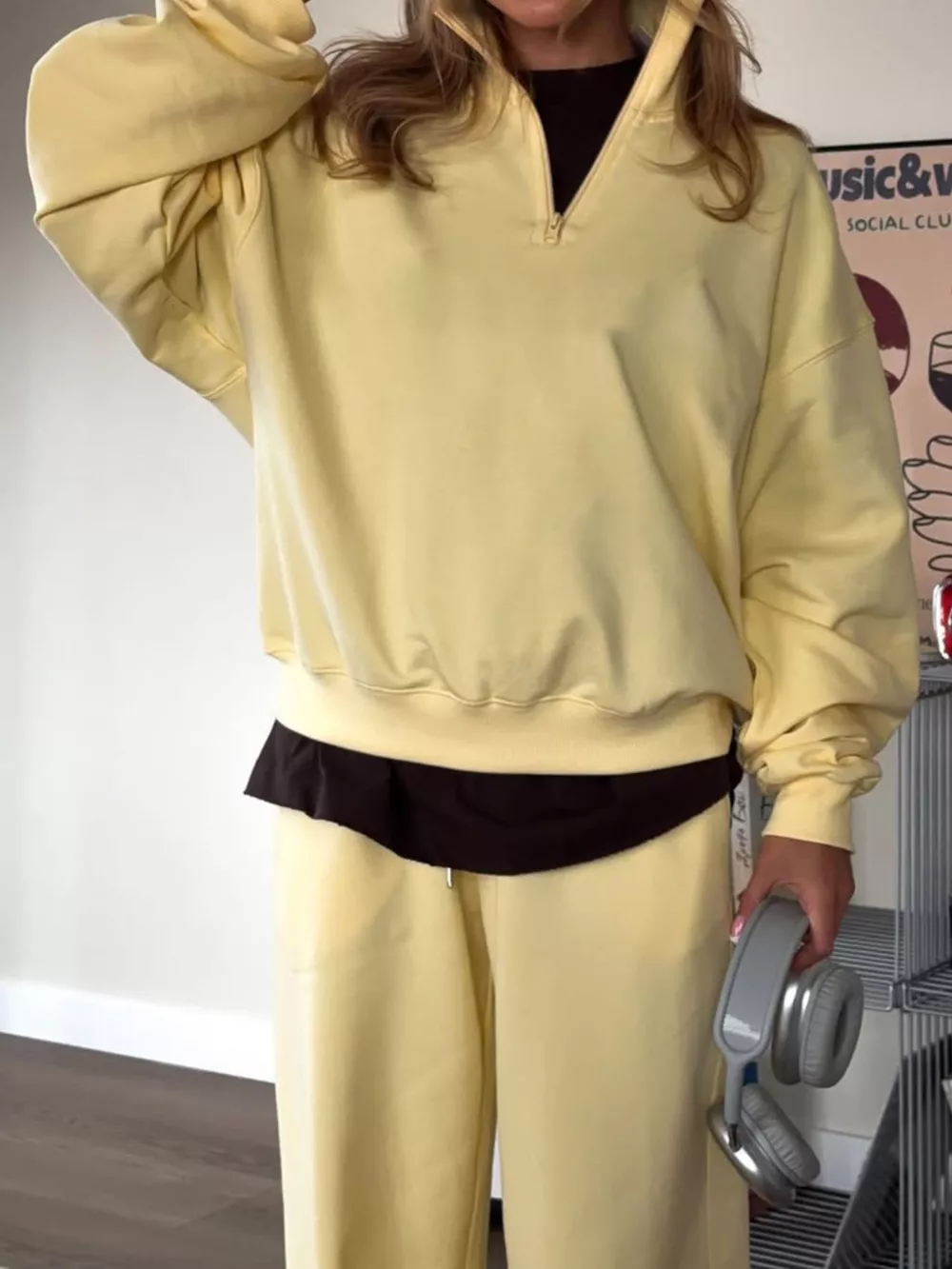 Quarter-Zip Top and Wide-Leg Sweatpants Set, image 2