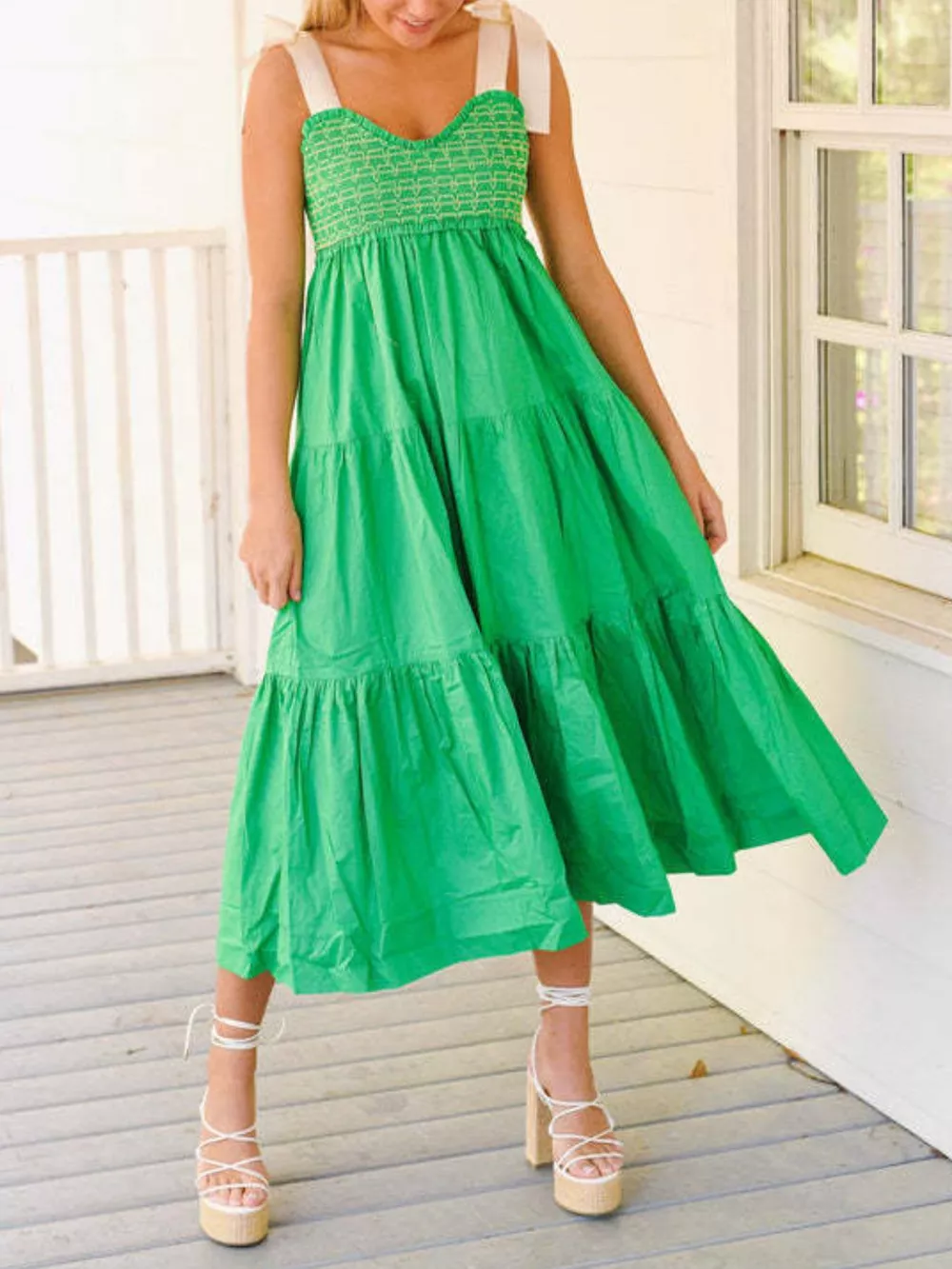 Tie Shoulder Tiered Midi Dress, image 6