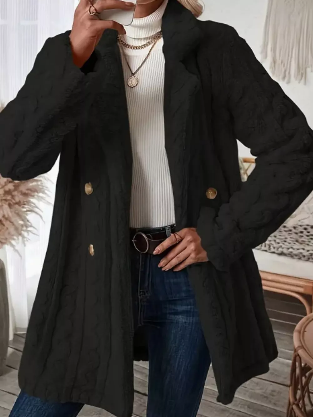 Cozy Faux Shearling Double-Breasted Outerwear, image 3
