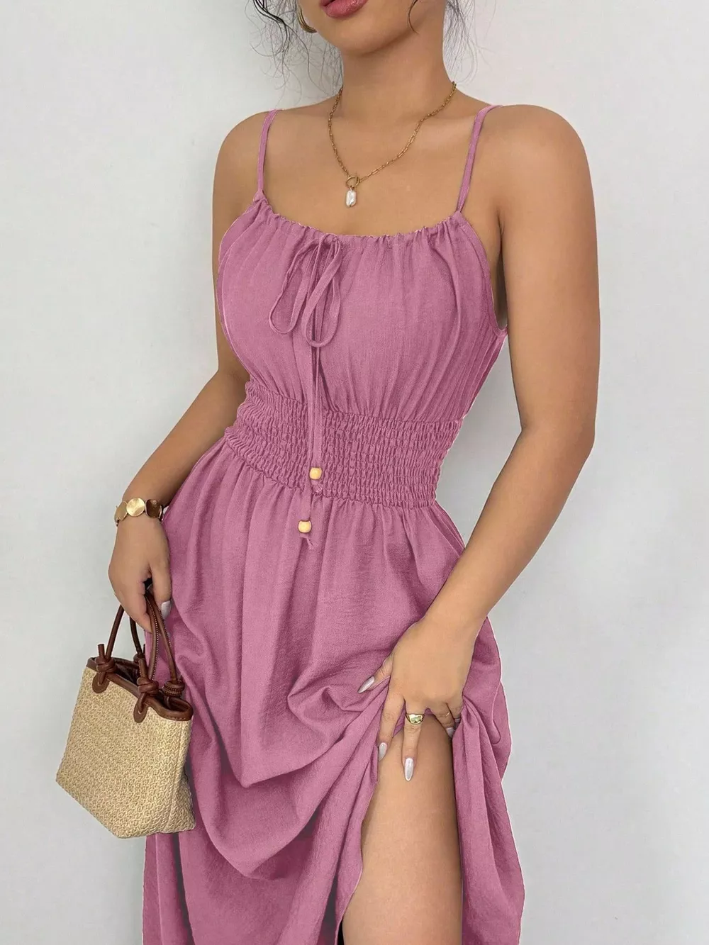 Smocked Spaghetti Strap Midi Dress, image 20