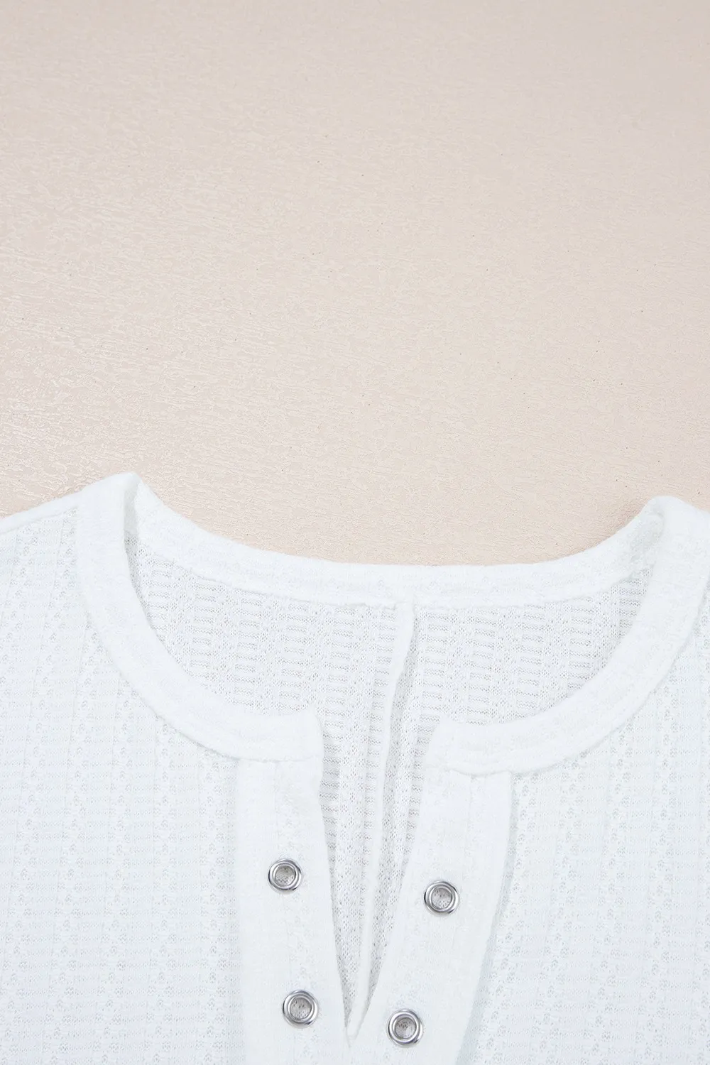 Textured Hollow Grommet Placket Split Neck Short Sleeve Top, image 6