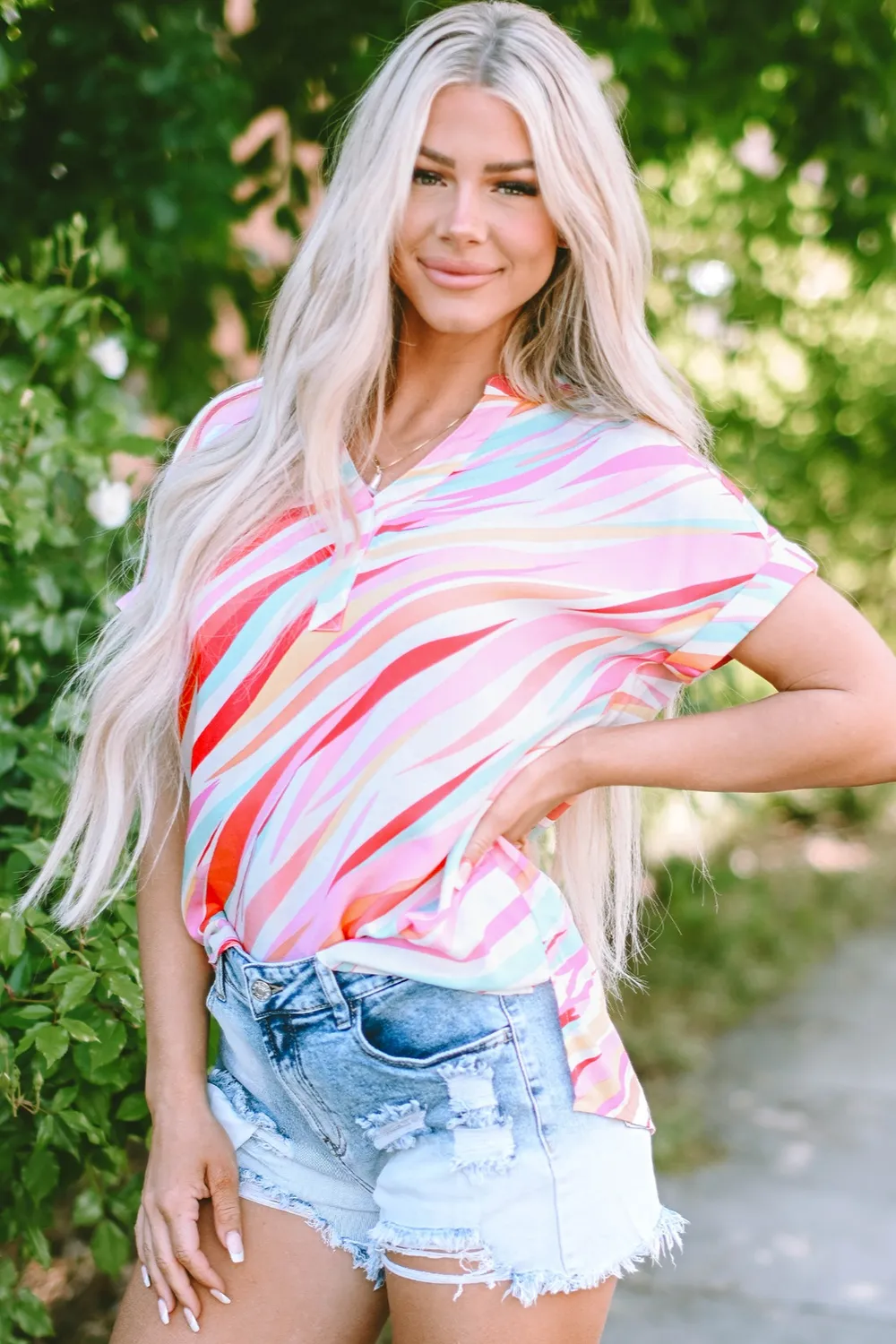 Color Block V-Neck Half Sleeve Blouse, image 6