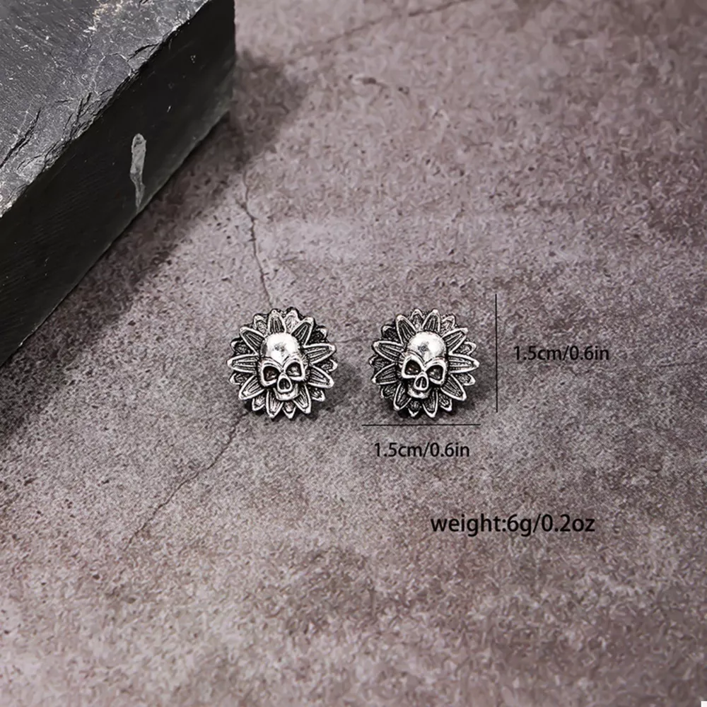 Halloween Skull Sunflower Stud Earrings, image 6