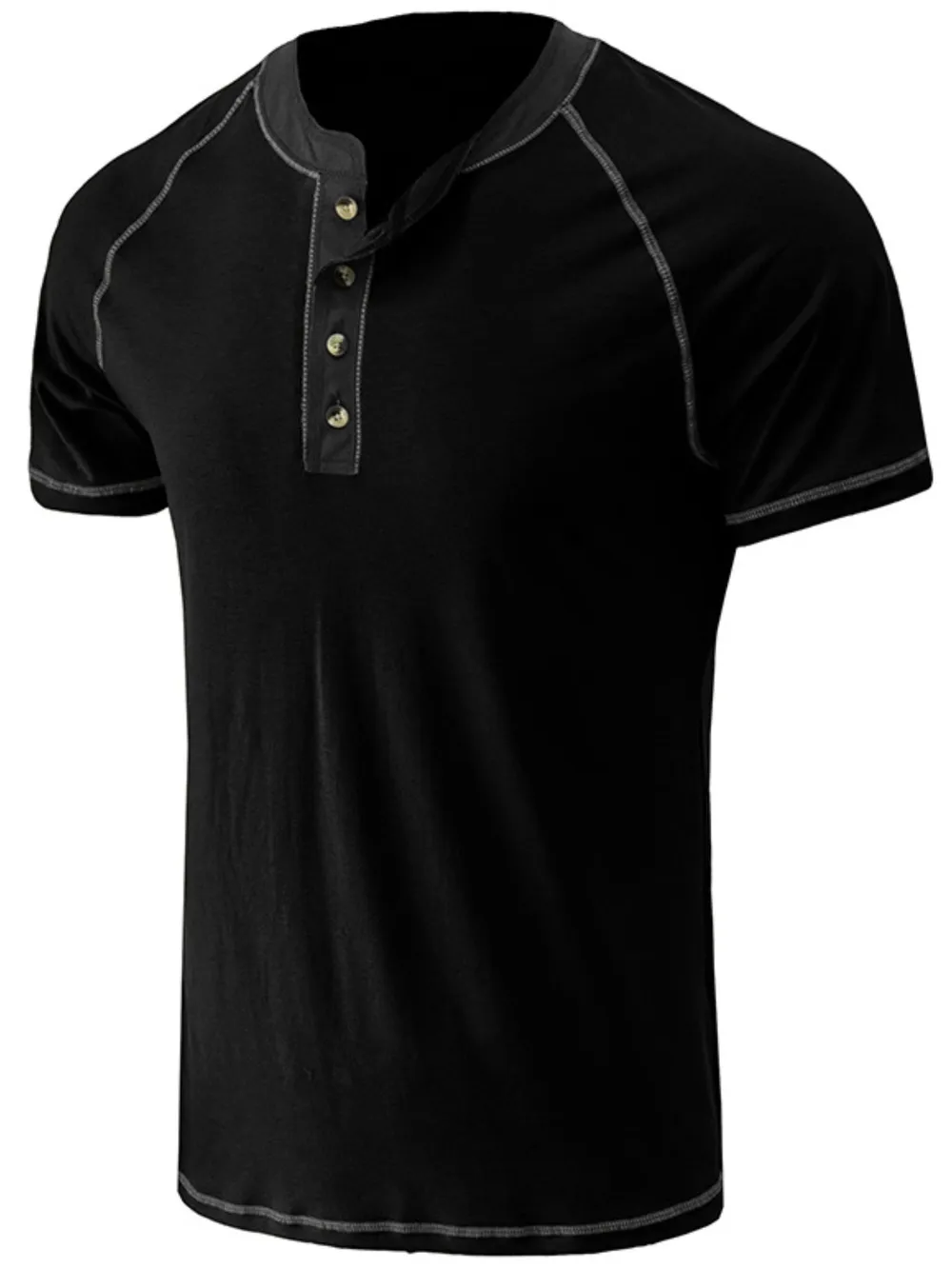 Men's Plus Size Contrast Stitch Henley Polo Shirt, image 5