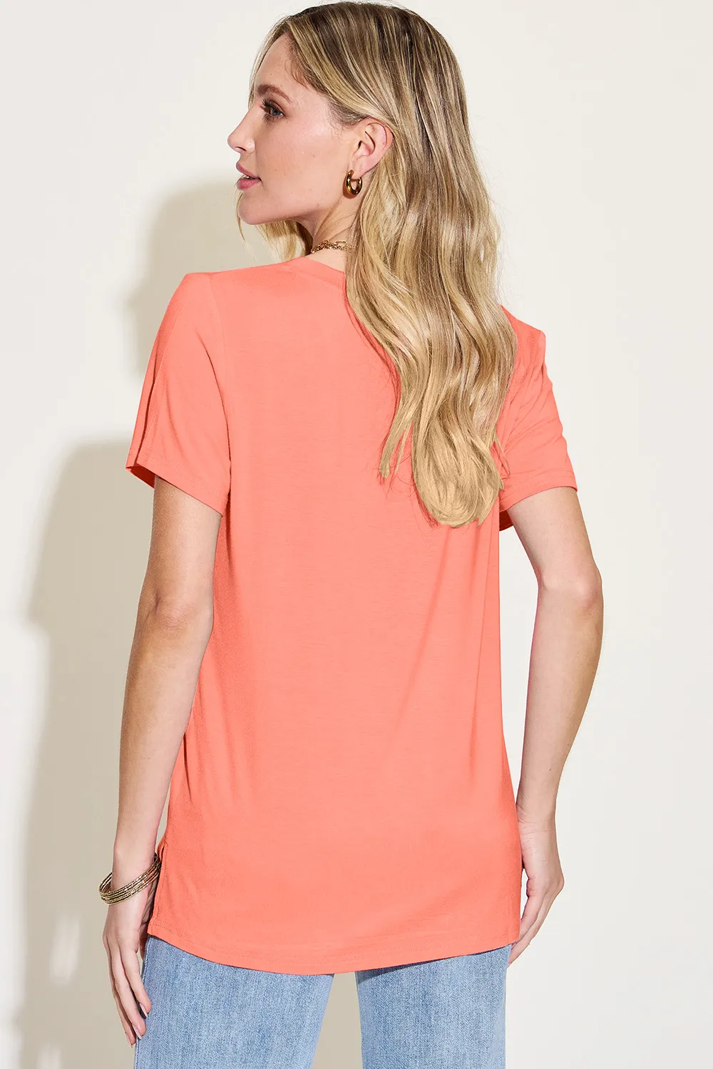 Bamboo Full Size V-Neck High-Low T-Shirt, image 14