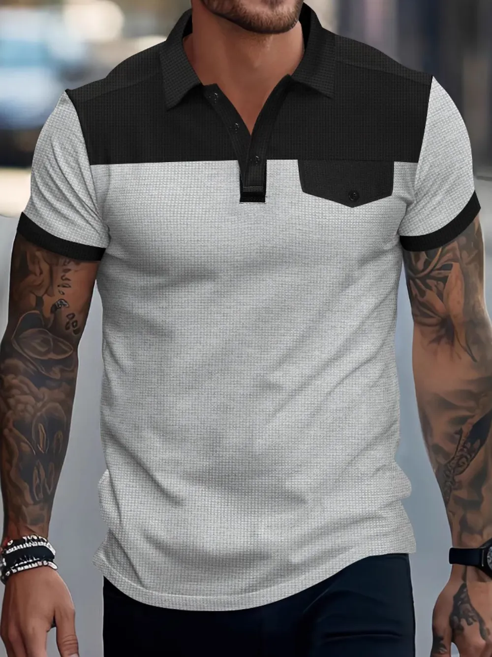 Men's Full Size Waffle-Knit Collared Contrast Polo Plus Size, image 7
