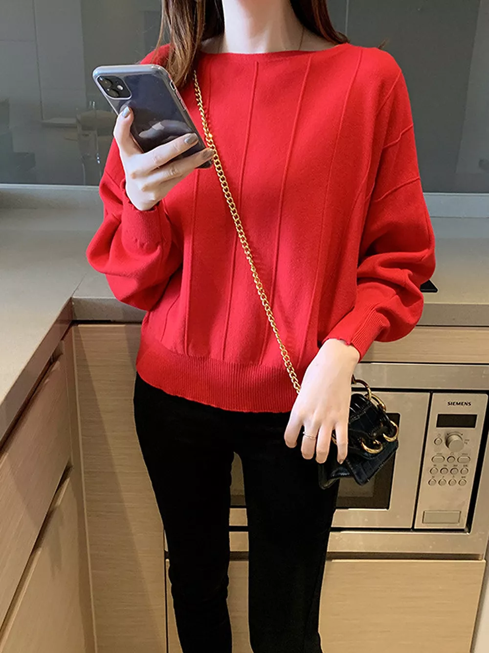 Ribbed Hem Batwing Sleeve Knit Top, image 12