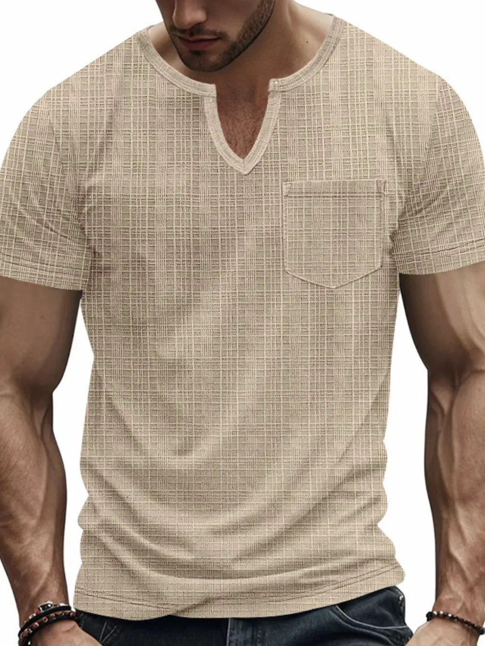 Men's Full Size Notched Short Sleeve T-Shirt Plus Size, image 2