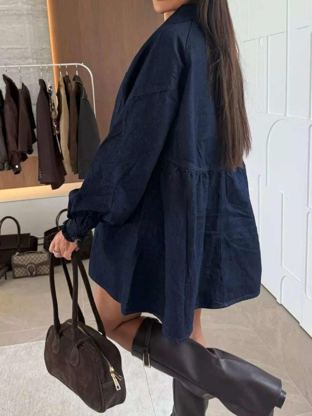 Button Down Mini Denim Dress with Front Pockets, image 11