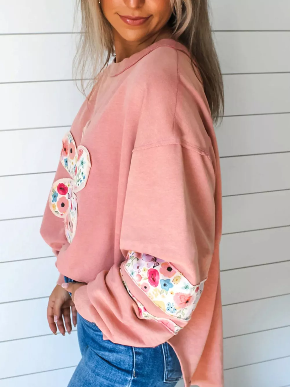 Plus Size Floral Applique Drop Shoulder Sweatshirt, image 7
