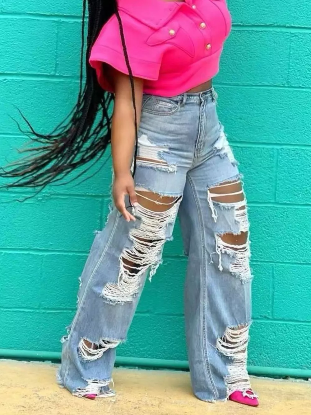 Full Size Distressed Wide Leg Jeans Plus Size, image 2