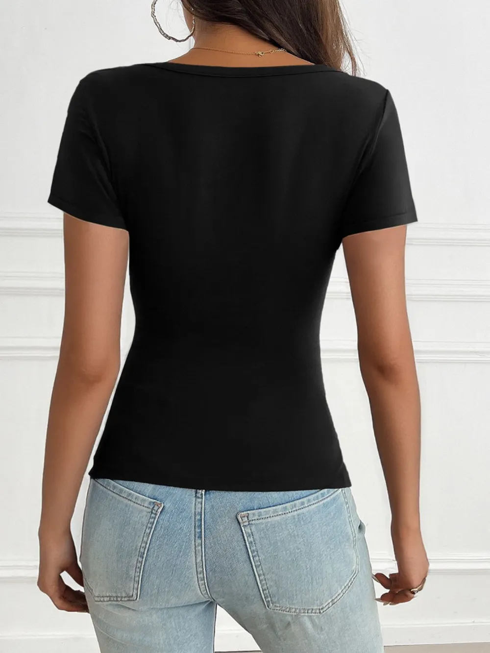 Decorative Button Short Sleeve T-Shirt, image 19
