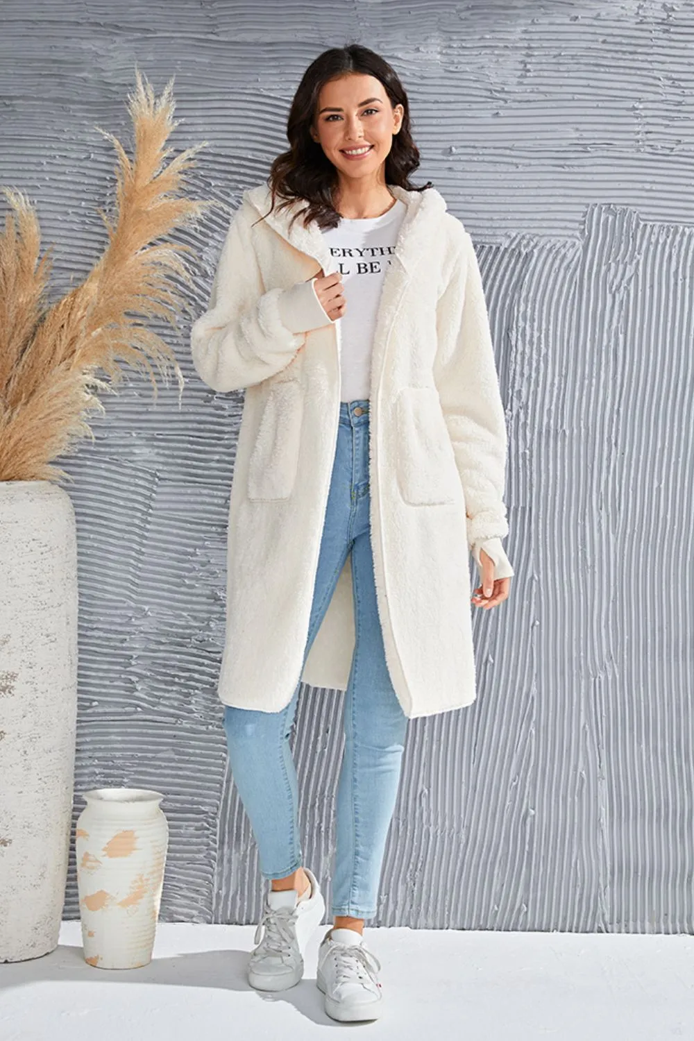 Full Size Hooded Teddy Bear Jacket with Thumbholes, image 35