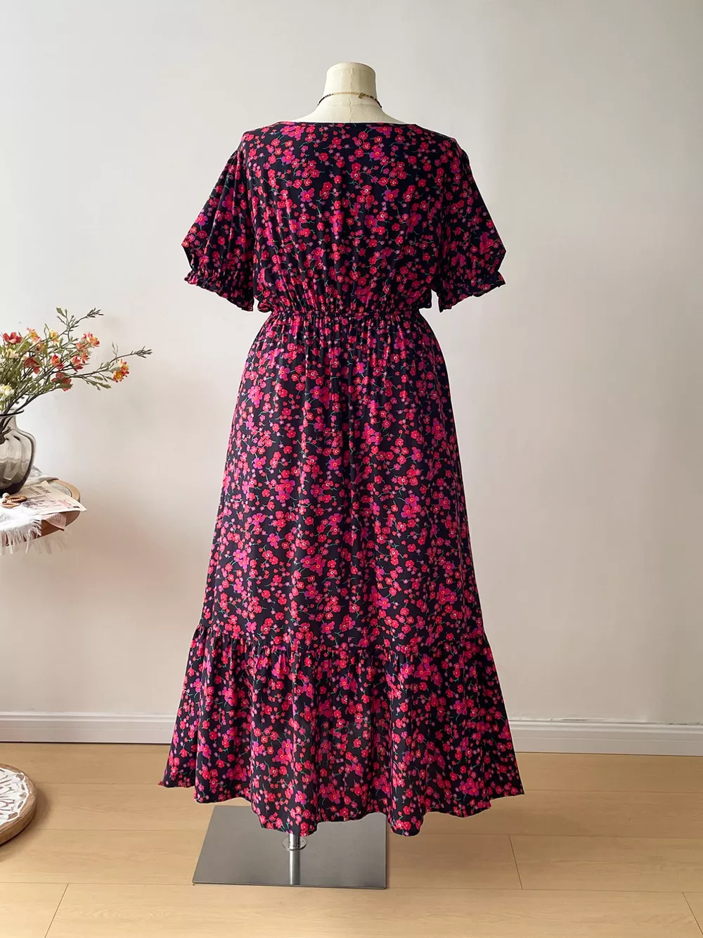 Plus Size Floral Square Neck Short Sleeve Dress, image 5