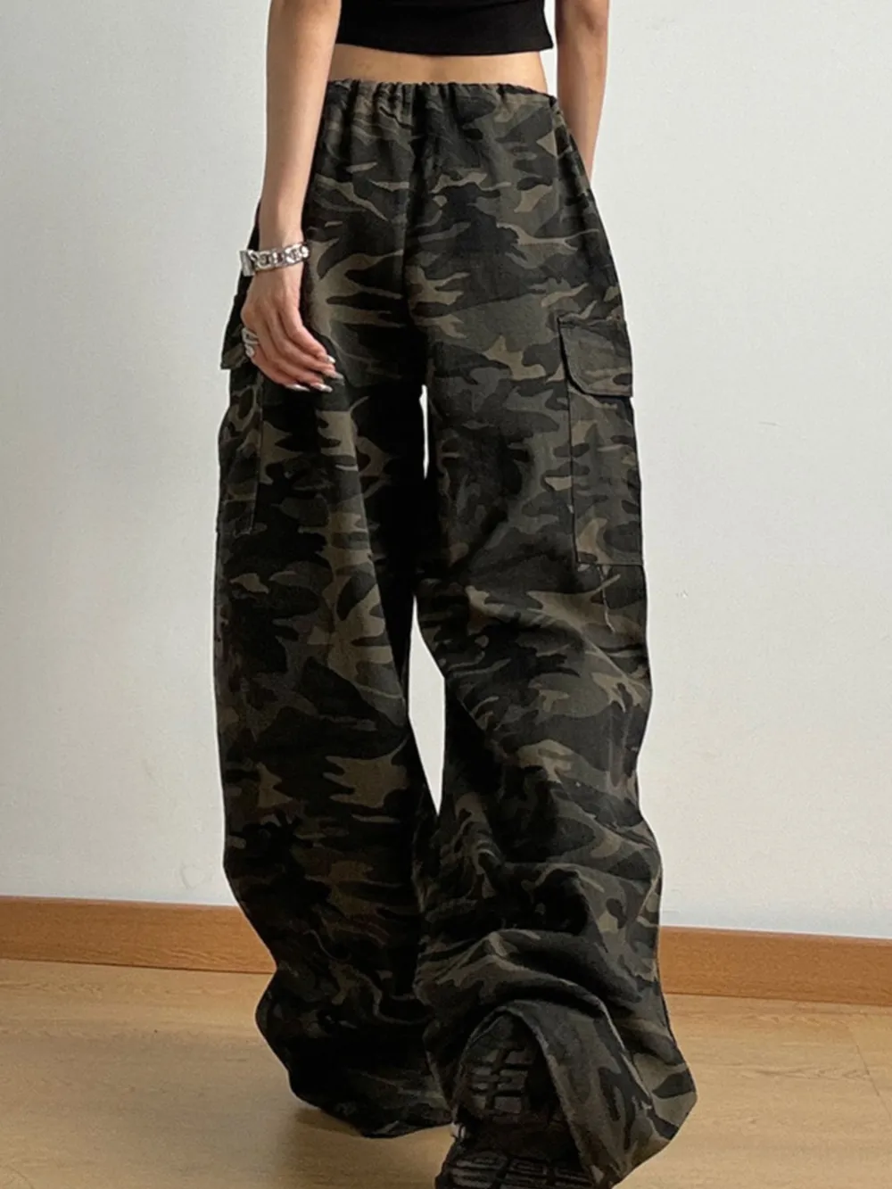 Drawstring Camouflage Cargo Wide Leg Jeans, image 4