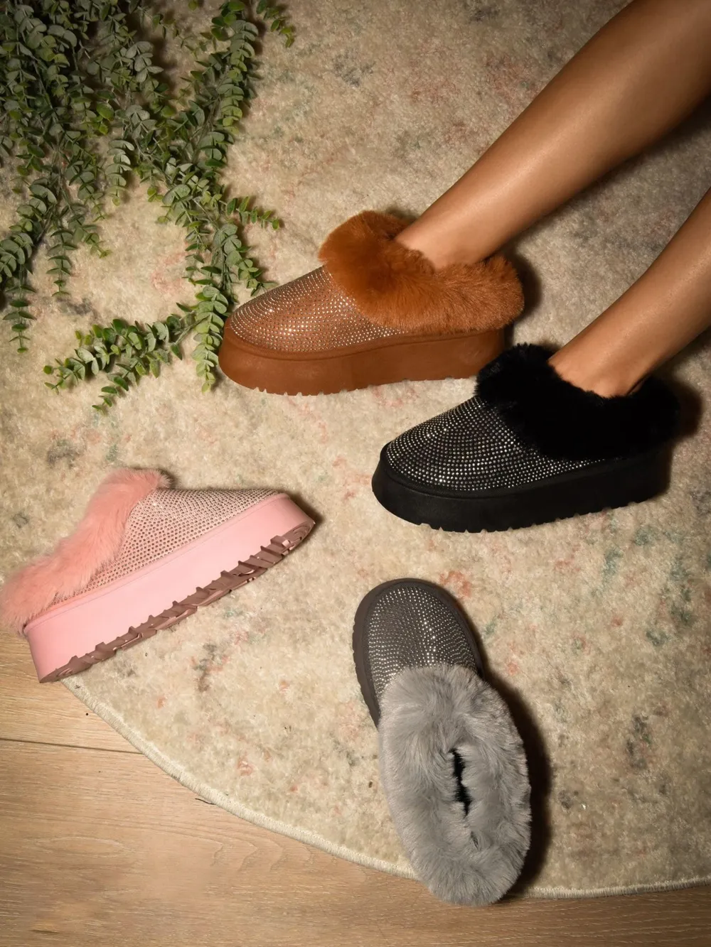 Embellished Faux Fur Platform Booties, image 2