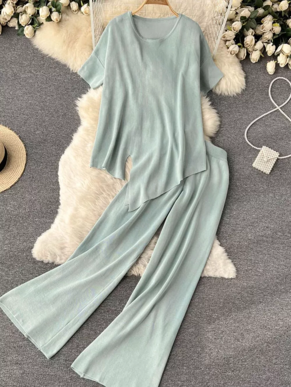 Short Sleeve Top and Wide Leg Pants Set, image 20
